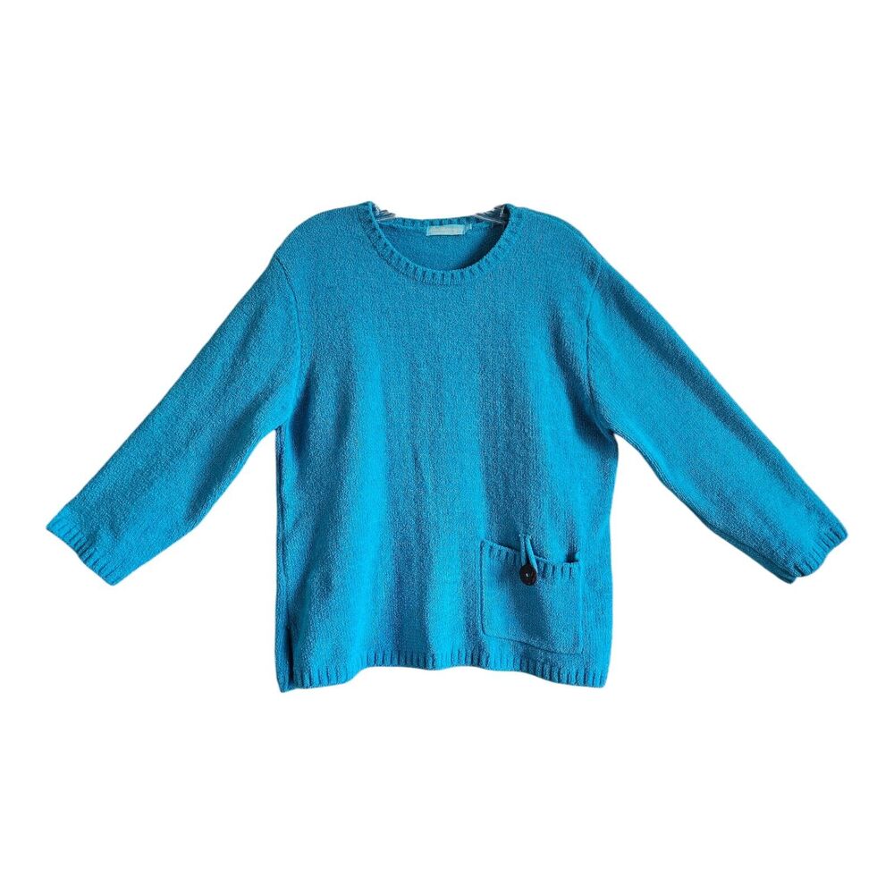 ANTHONY'S RESORT WEAR Women's M Sweater Turquoise Chenille 3/4 Sleeve 40"
